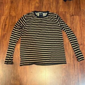 size large Denim & Flower Ricky Singh black and brown striped long sleeve shirt